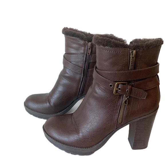 GUESS "Kavin" Dark Brown Heeled Boots Size 9 Medium - Picture 1 of 10